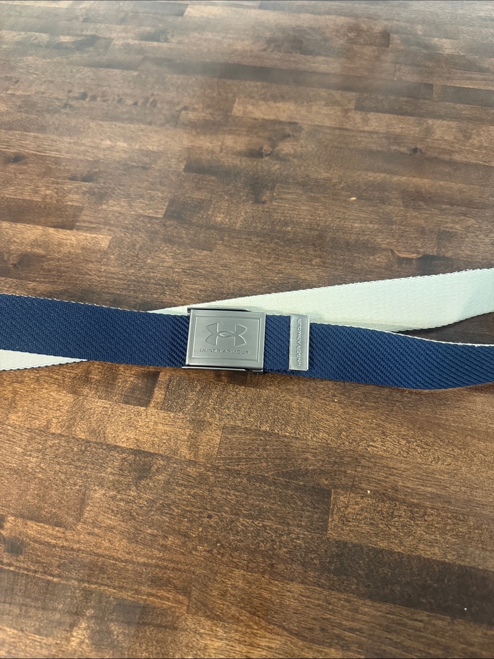 Under Armour Boys Navy Blue and White Webbing Belt with Silver Buckle